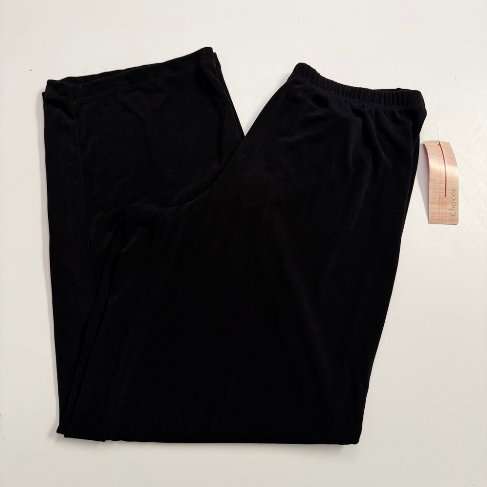 Choices Pants Slinky Straight Leg Flat Front Elastic Waist Travel Comfort Black